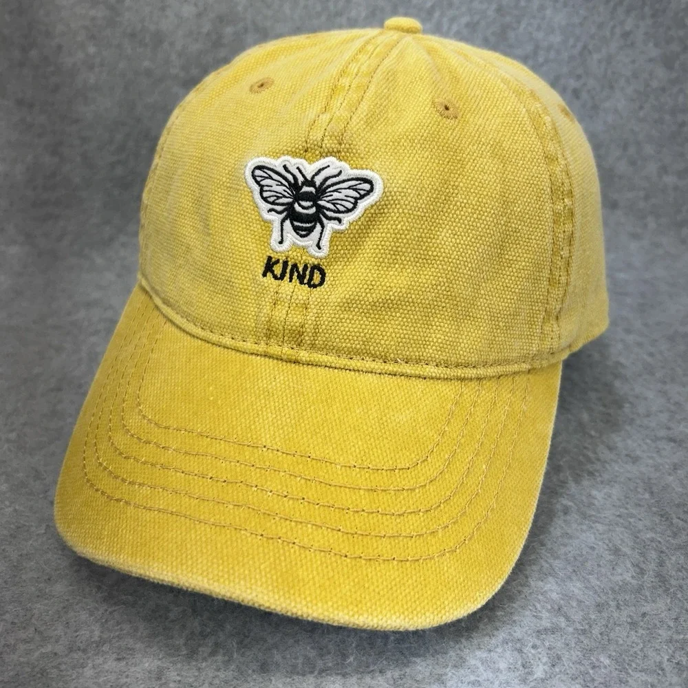 Be Kind Bee Yellow Dad Hat Strapback OSFM Cotton Embroidered‎ Cap